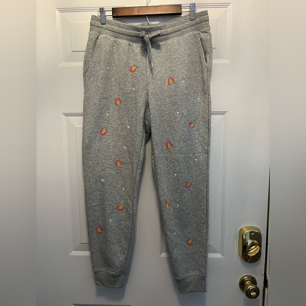 Old Navy sweatpants. Gray with rainbow embroidery.
